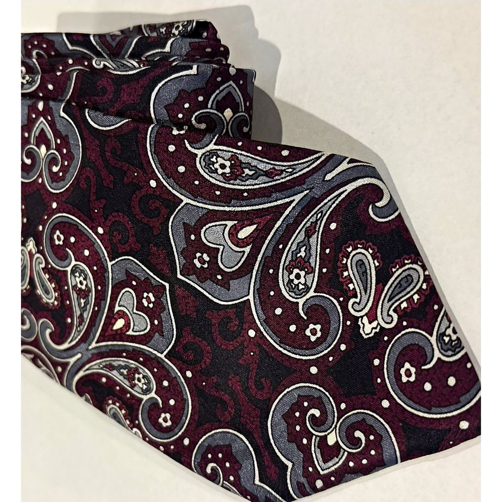 Stefano Ricci For Saks Fifth Avenue Silk Tie Burgundy Purple Gray Paisley Italy
